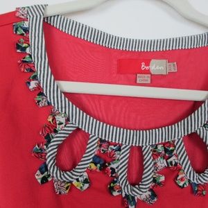 Boden, Pink Floral Sheath Dress w/ Stripe Hem 8